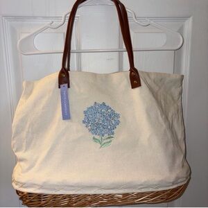 Floral Canvas Tote Bag with Brown Handles